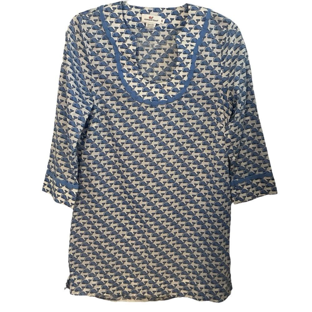 Vineyard Vines Blue Whale Lightweight Cotton Tunic Dress Swimsuit Cover-Up Sz XS
